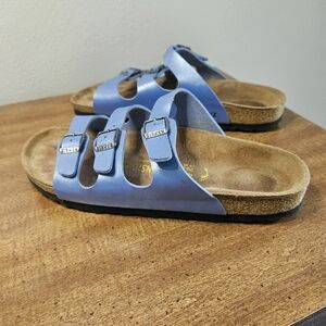 Birkenstock Florida Sandals Size 41 US Womens 10 Mens 8 Blue Leather Worn Once!